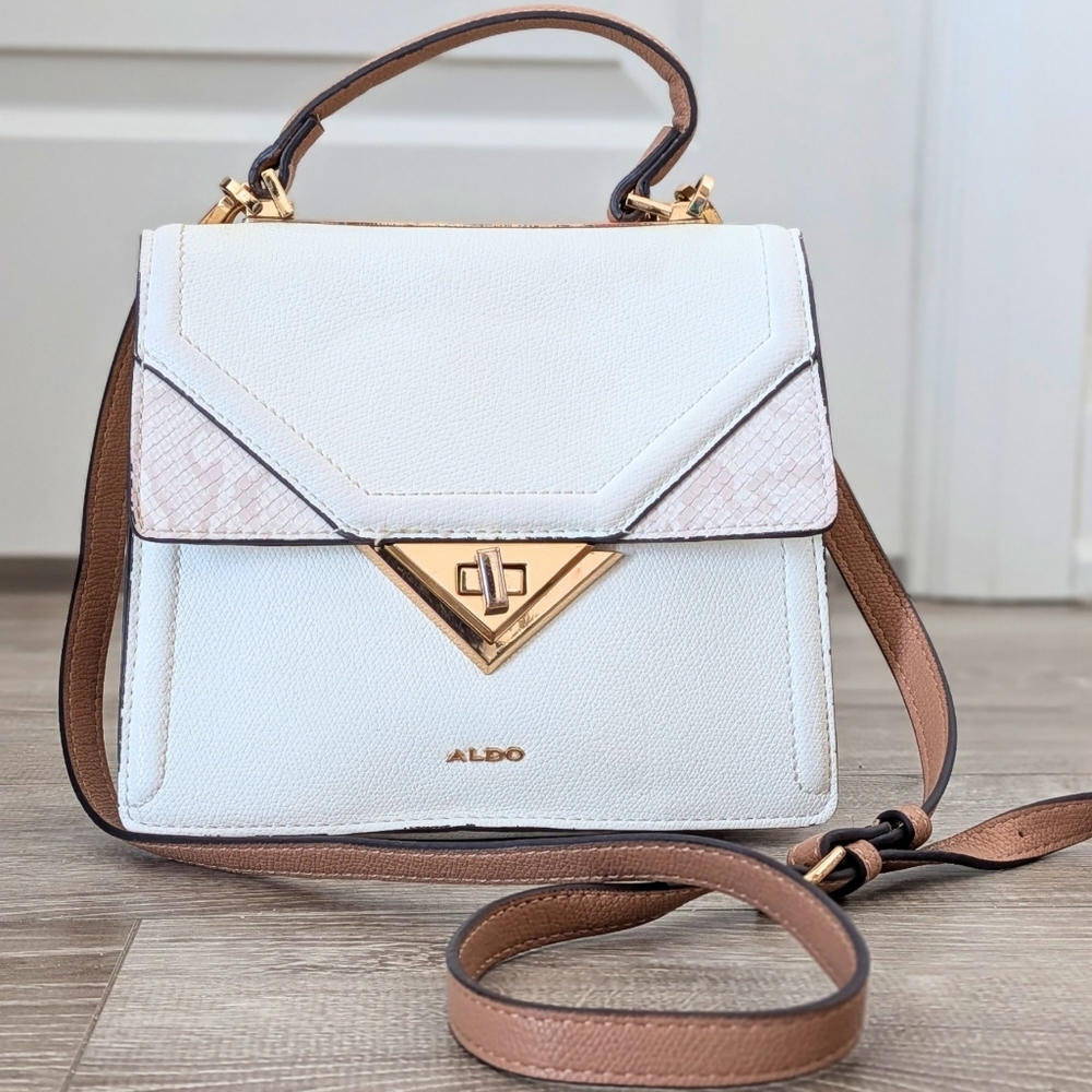 ALDO White and Tan Women's Top Handle Tote Bag - Picture 3 of 9